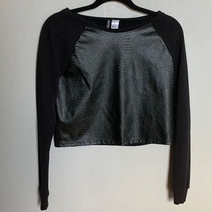 H&M Women's Black Faux Leather Snake Print Long Sleeve Top
